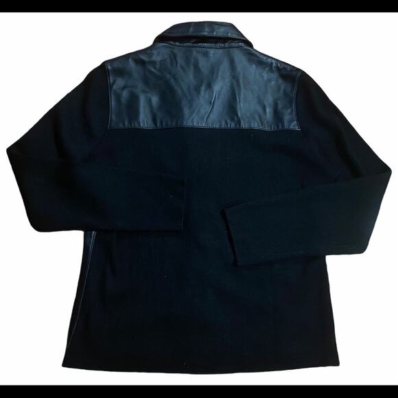 Y2K Black Leather Mixed Knit Zip Up Minimalist Timeless Jacket Womens M Comfort - Picture 4 of 4